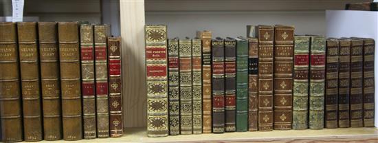 Bindings - including Evelyns Diary (edited Wm.Bray), 4 vols, green half levant morocco and marbled boards, (24 books)
